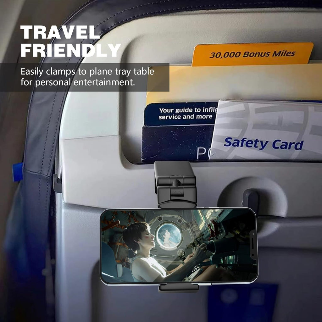 Airplane Phone Holder Mount Universal in Flight Hands Free Viewing with Multi-Directional Dual 360 Degree Rotation