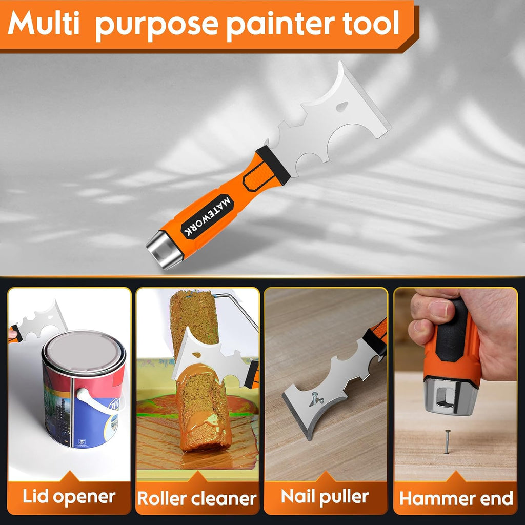 8Pcs Drywall Tools & Putty Knife Set with Hammer End, Mud Pan | 304 Hardened Stainless Steel, Resistant to Rust and