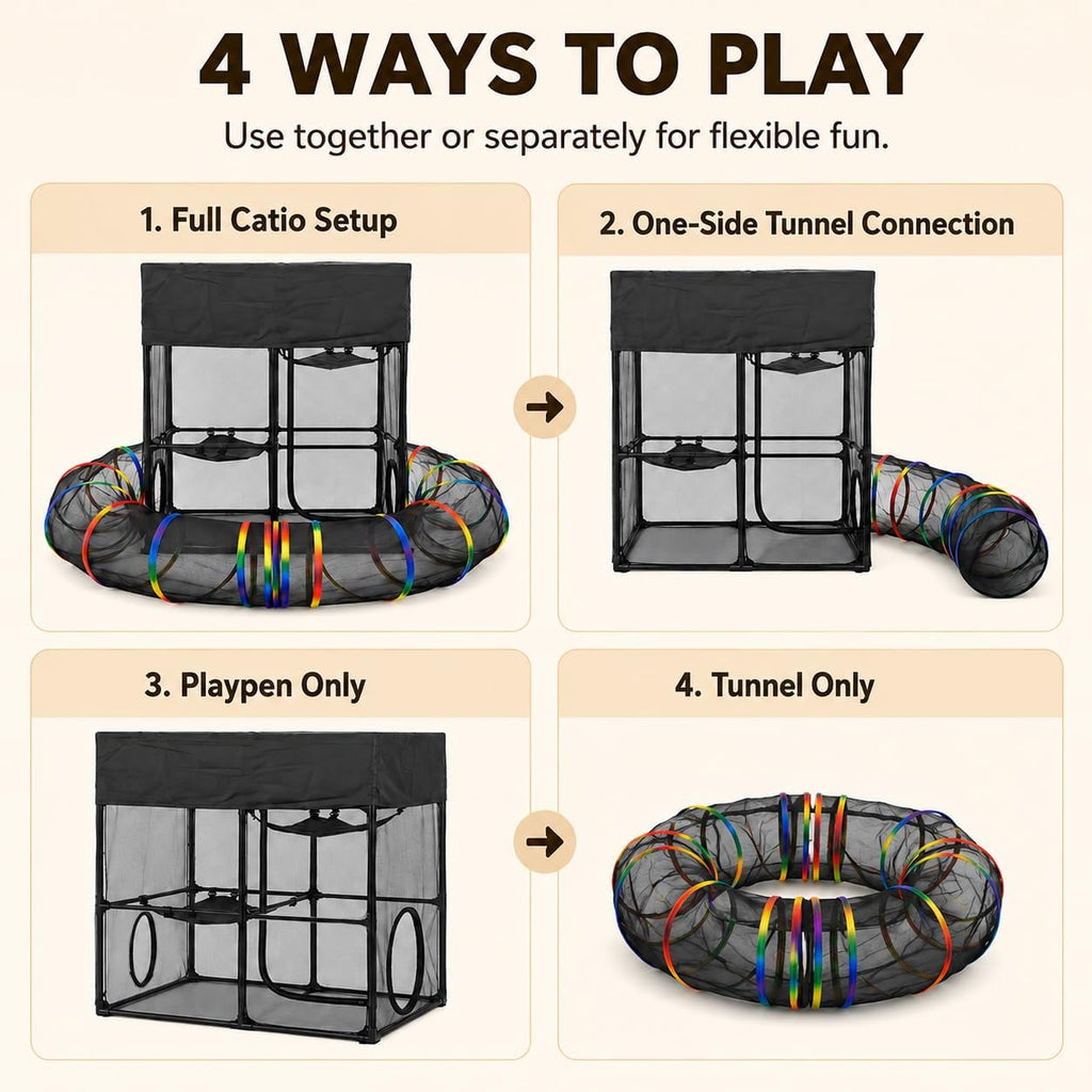 Catio Rainbow Outdoor Cat Enclosure with 113" Curved Tunnel, 35" x 18.5" x 51.5" Indoor Outdoor Cat Playpen