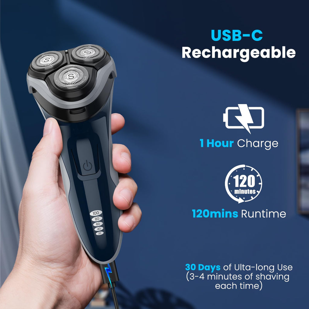 Rechargeable Electric Razor for Men: 120-Min Electric Shaver
