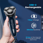 Rechargeable Electric Razor for Men: 120-Min Electric Shaver