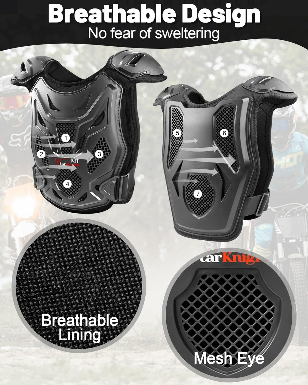 5-10 Kids Dirt Bike Gear High-Impact Youth Chest Protector | Quick-Release Strap; Heavy-Duty PE Shell; for Motocross