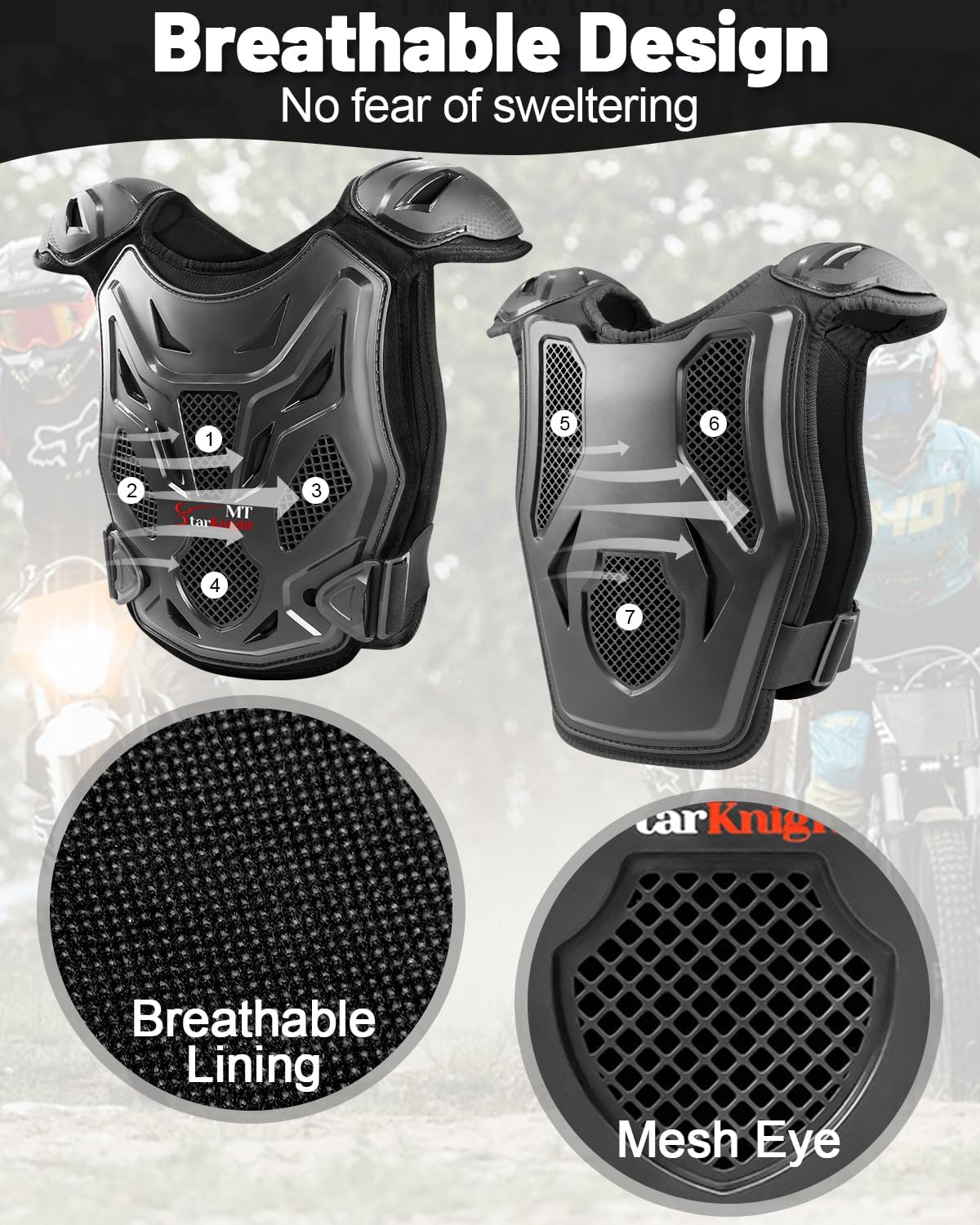5-10 Kids Dirt Bike Gear High-Impact Youth Chest Protector | Quick-Release Strap; Heavy-Duty PE Shell; for Motocross