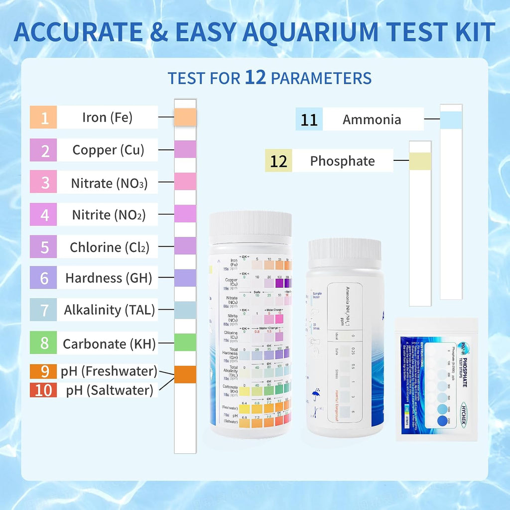 12 in 1 Accurate Aquarium Test Kit, Fresh and Salt Water Test Strips | 170 Strips, Fish Tank Aquariums Water Test