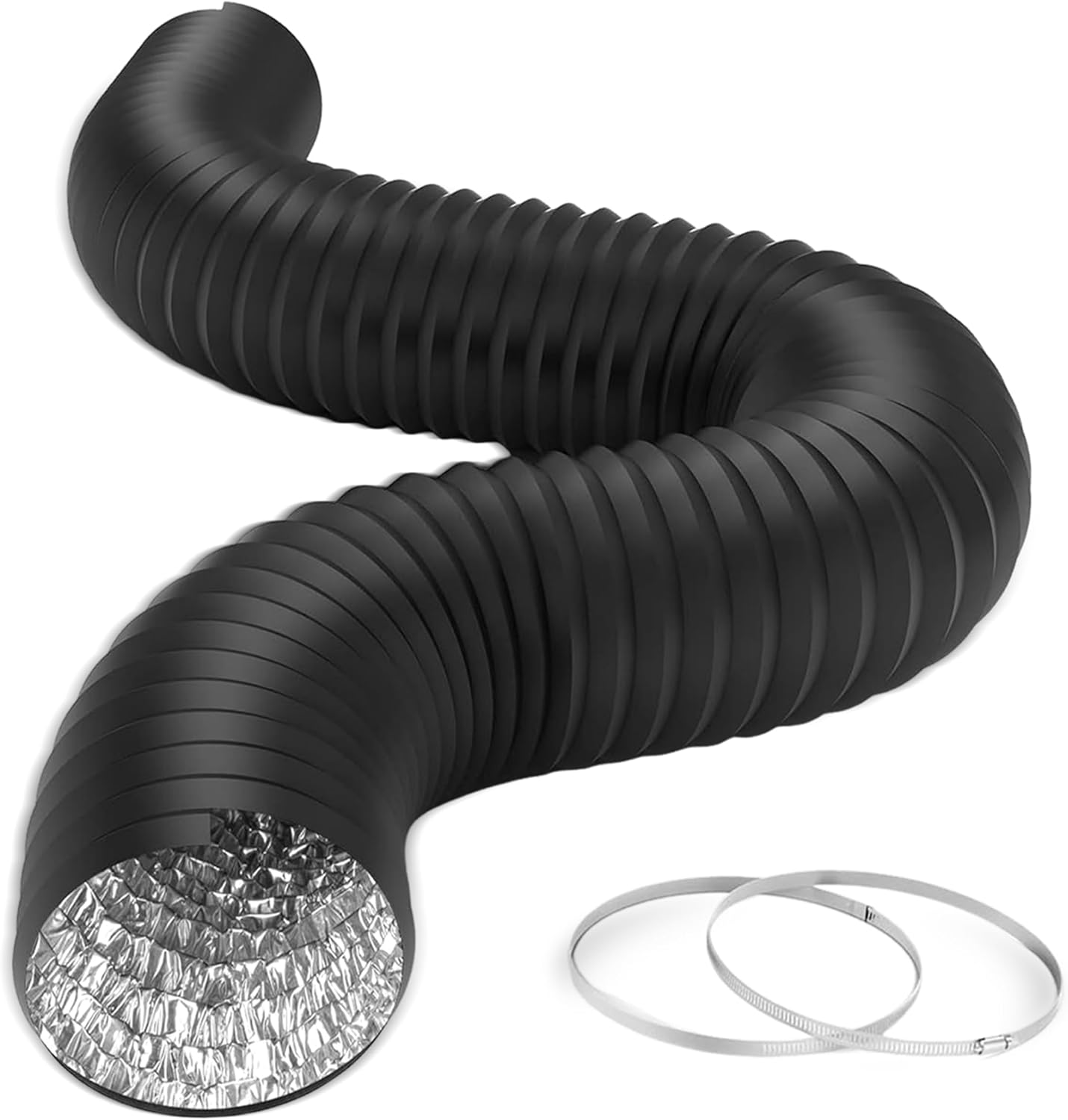 6" 8 Ft Aluminum Ducting Flexible, Heavy-Duty Four-Layer Protection with 2 Duct Clamps, Dryer Vent Hose for Heating