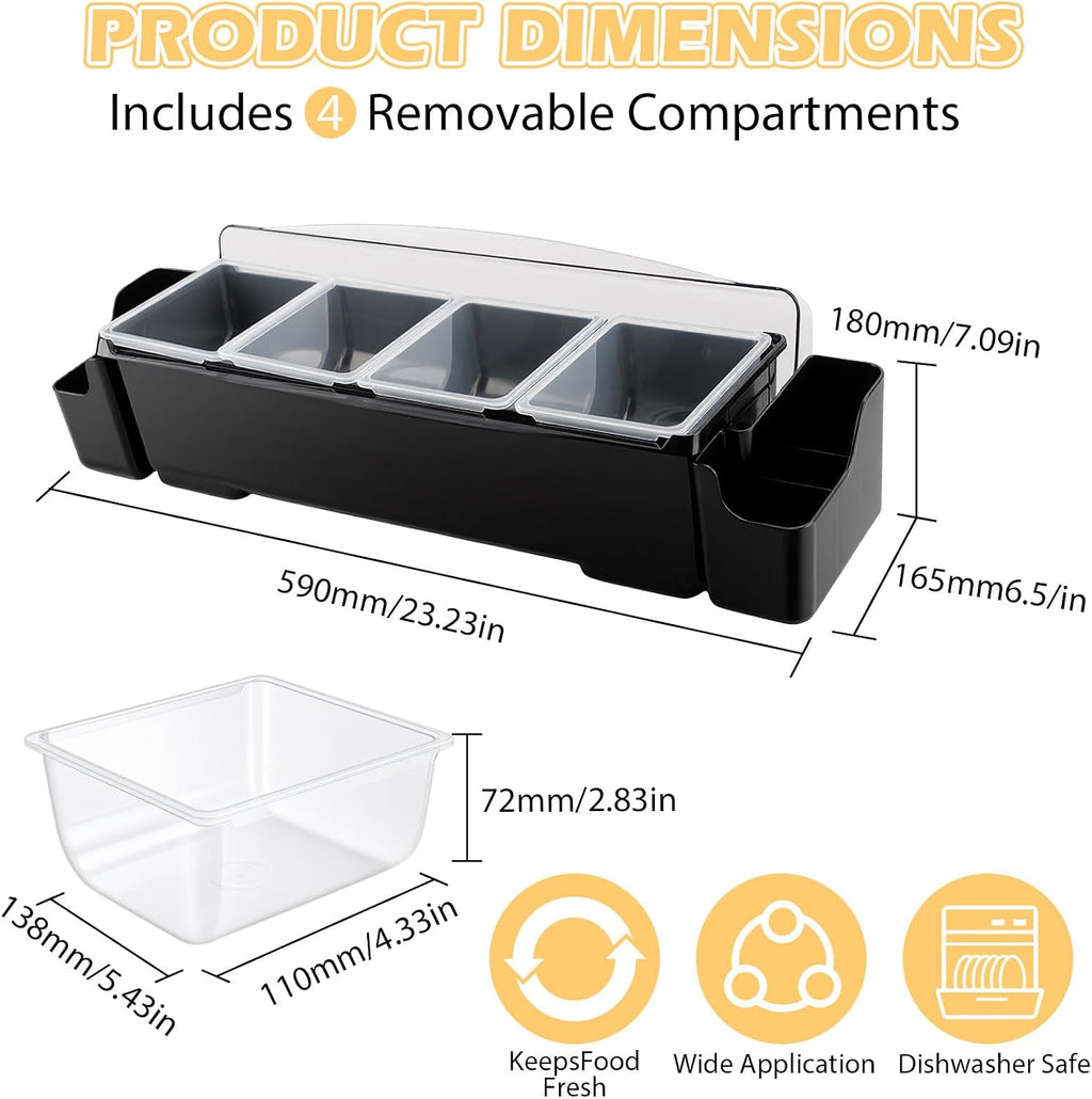 Ice Chilled Condiment Caddy with 4 Removable Trays and Lids