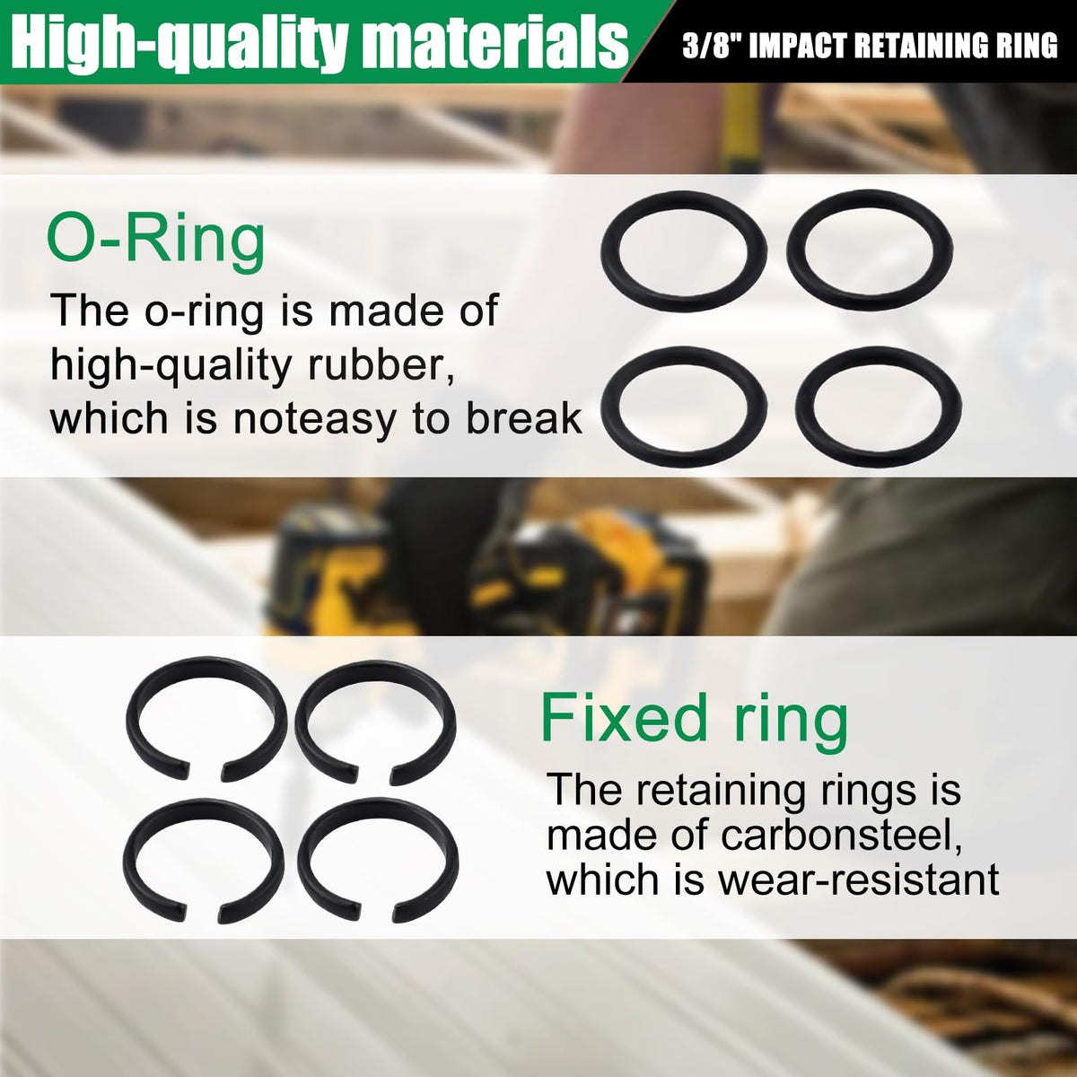 (20 Sets) 3/8" Impact Retaining Ring Clip Impact Friction Ring with O-Ring