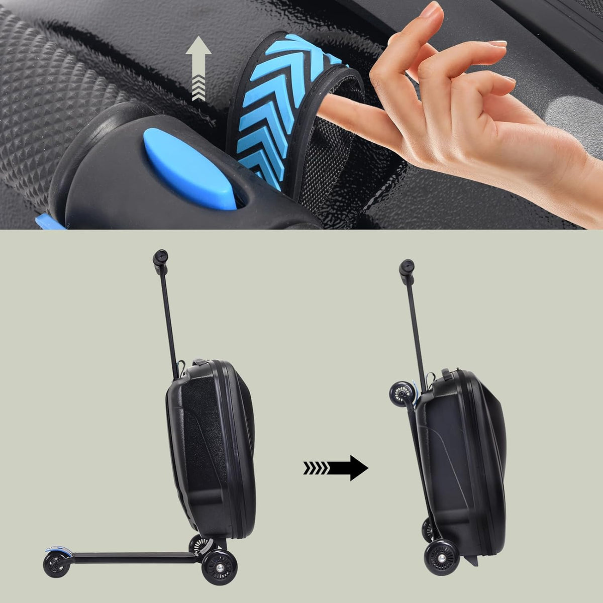 Ride-On Luggage for Kids & Adults, 2-in-1 Foldable Scooter Suitcase 20", Hardshell Carry-On Travel Suitcase with