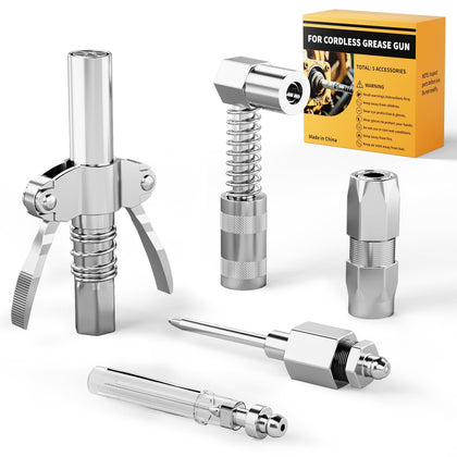 Grease Gun Accessory Kit, Includes Quick-Release Coupler, 90 Degree Grease Gun Coupler Adapter, 1/8" NPT Grease Gun