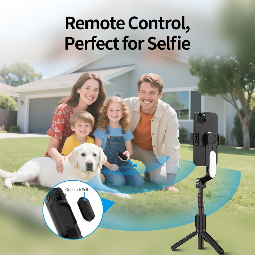 Selfie Stick with Light for Smartphone, Remote Control | Retractable and Foldable Phone Tripod for iPhone & Android