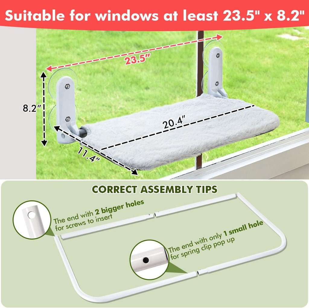2PC Cat Window Perch Cordless Foldable Cat Hammock Bed for Window with Metal Frame and Reversible Cover, Large
