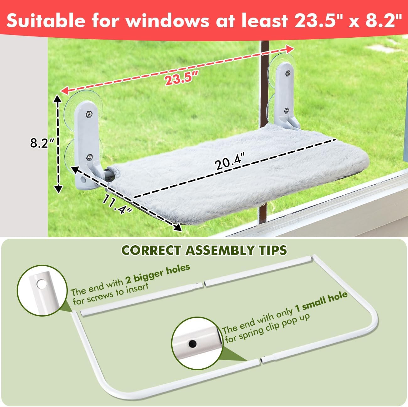 2PC Cat Window Perch Cordless Foldable Cat Hammock Bed for Window with Metal Frame and Reversible Cover, Large