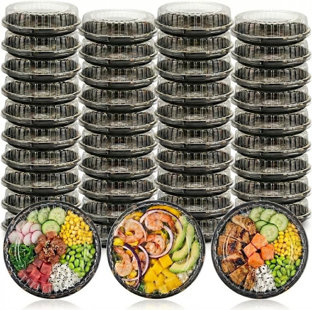 10 Inch Catering Trays with Lids, Round, Plastic, 30 Pack