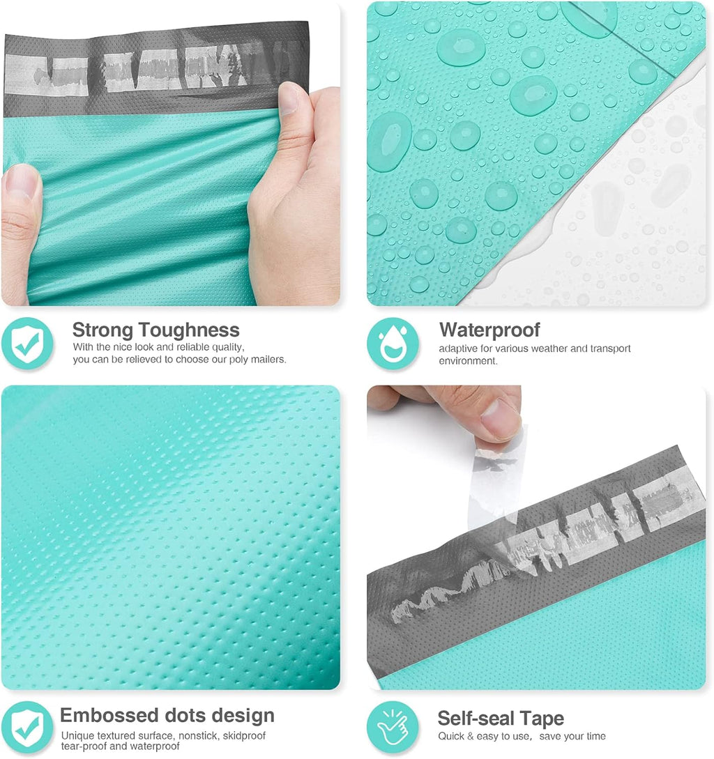 Poly Mailers 10x13" 100 Pcs,Durable Shipping Bags Embossed Dots Teal | Strong Adhesive Packaging Mailers Poly