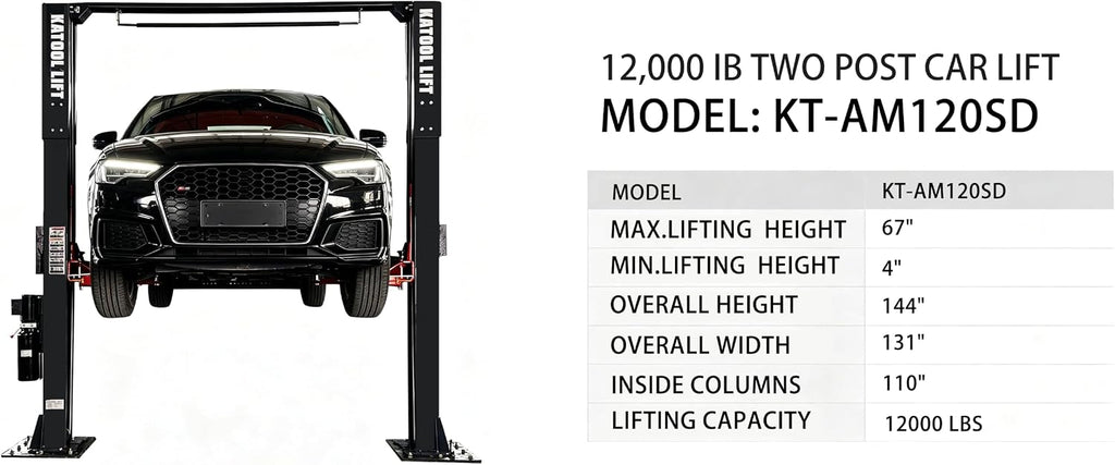 AM-120SD Two Post Car Lift 12000 lbs, 4HP Direct Drive with Single Point Lock Release, Heavy Duty Auto Hoist for