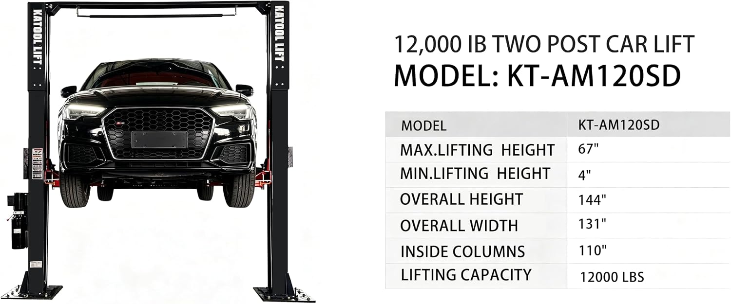 AM-120SD Two Post Car Lift 12000 lbs, 4HP Direct Drive with Single Point Lock Release, Heavy Duty Auto Hoist for