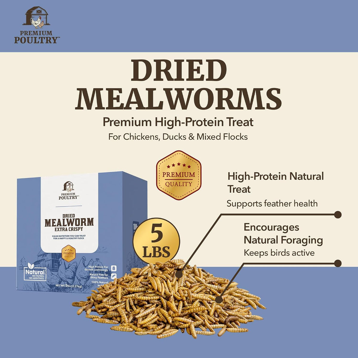 Mealworms for Chickens & All Birds, Non GMO & Organic, 5lb