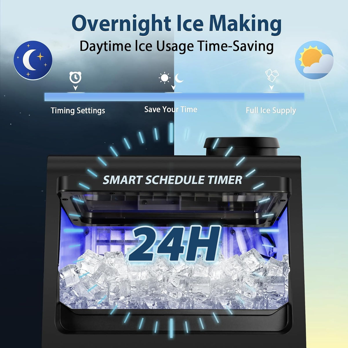 Commercial Ice Maker Machine with 20 Storage Bin, 100Lbs/24H, 36Pcs Ice Cubes 9-15Mins, Dual Water Inlet Options