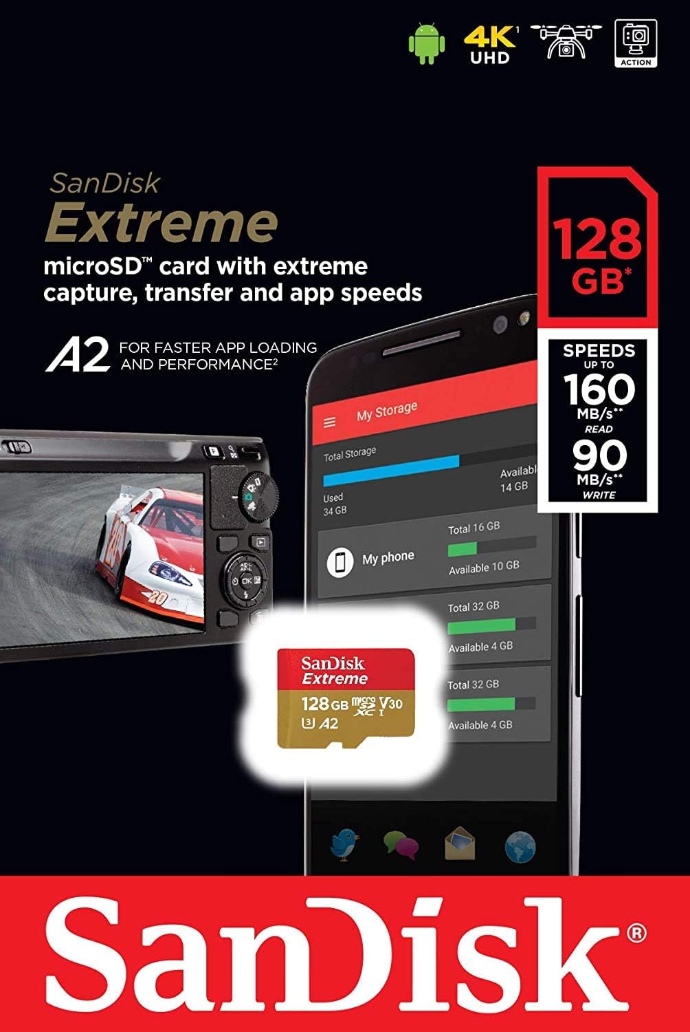 SanDisk 128GB Micro SDXC Extreme Class 10 MicroSD Card for DJI Drones | Works with Mini 3 Pro, DJI Remote Controller
