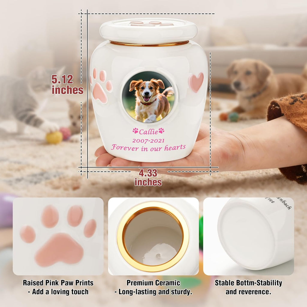 Customized Pet Urn for Dogs Cats Personalized 5.12 Inch Small Urn for Pet Ashes Cremation Keepsake Urns Ceramic