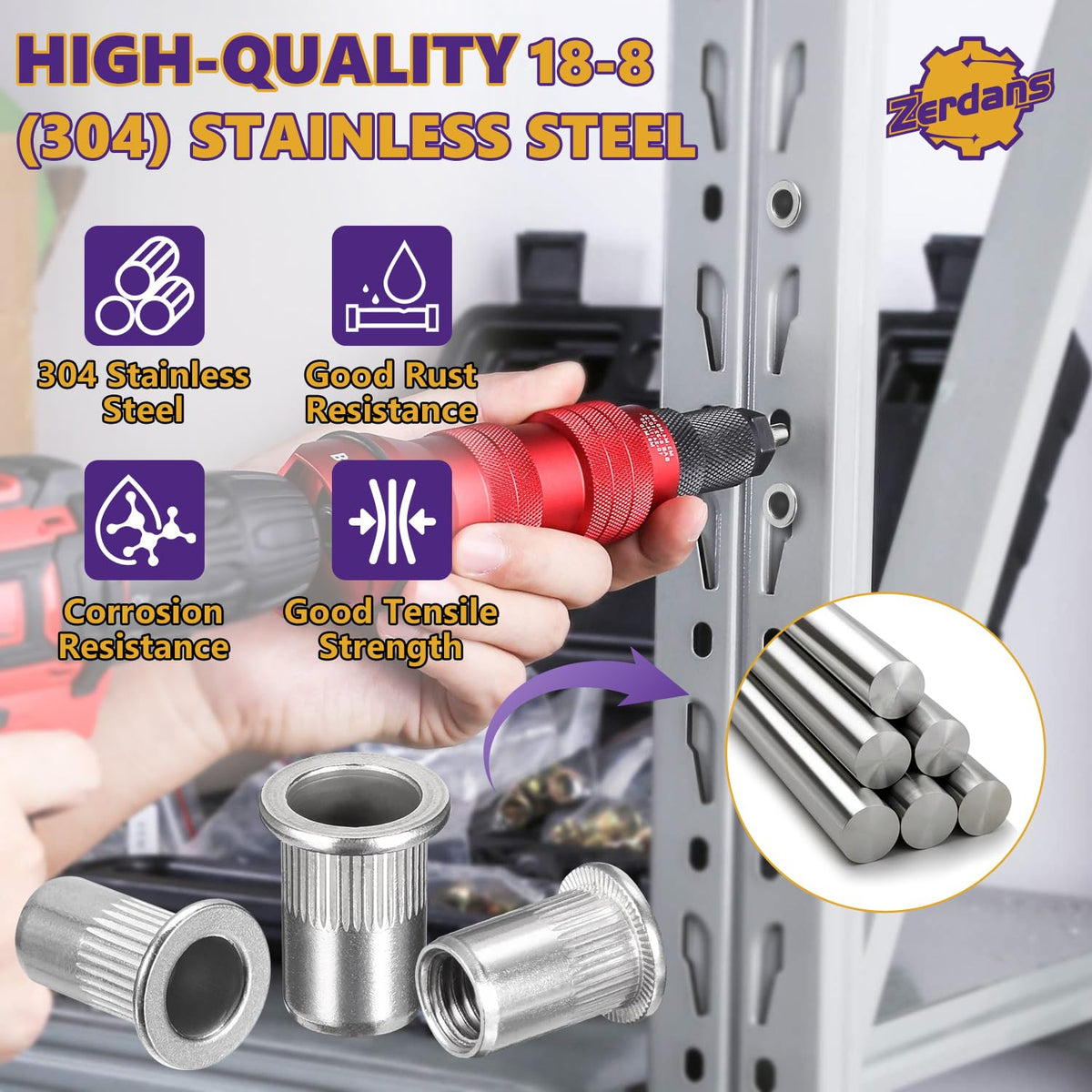 20Pcs SAE #10-32 Rivet Nut Set Flat Head 304 Stainless Steel