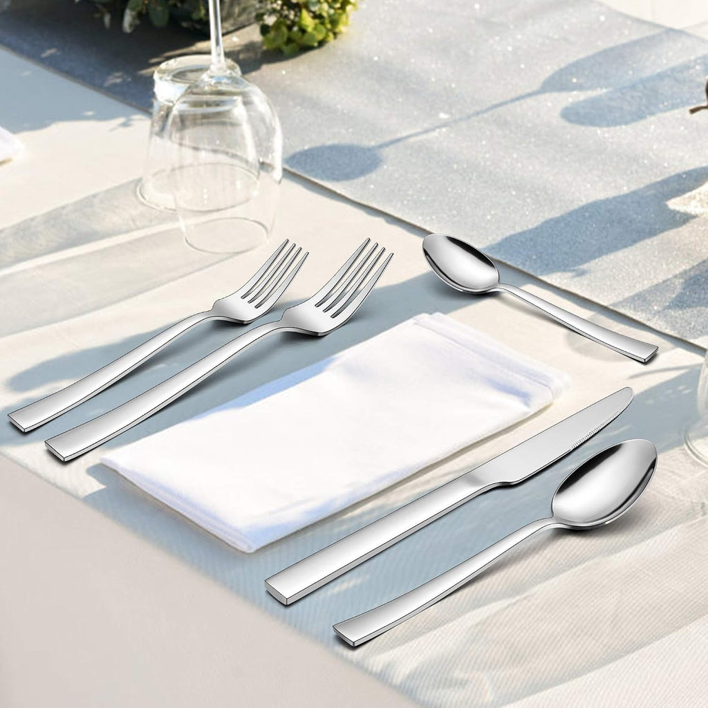 60-Piece Silverware Set with Organizer Tray, Stainless Steel Square Flatware Cutlery Set for 12, Tableware Eating