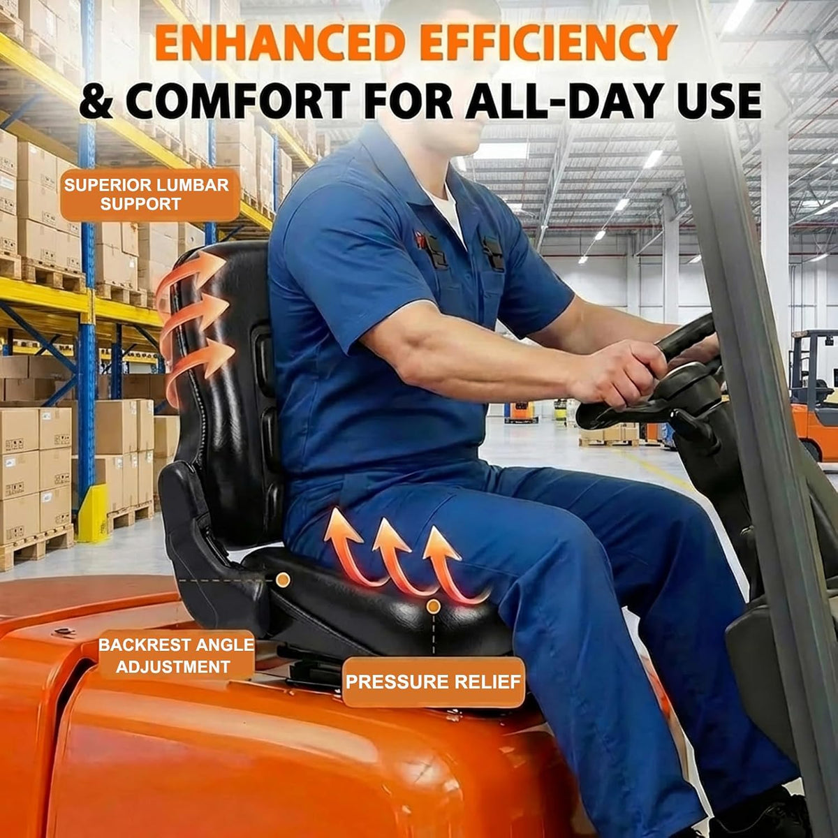 Universal Forklift seat, Tractor Seat with 160° Adjustable Backrest & Slides& Micro Switch, High-Density Foam
