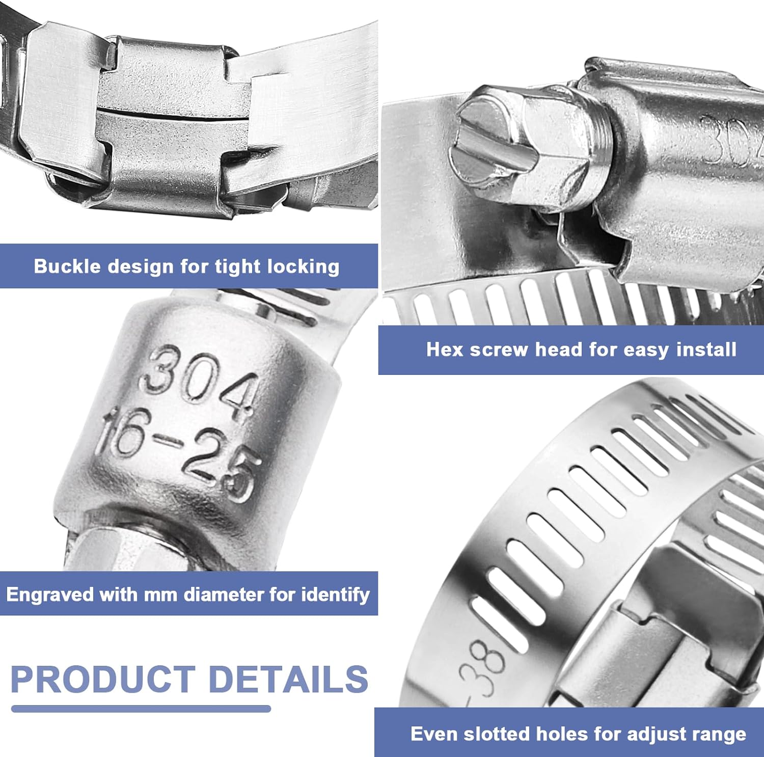 Hose Clamp- Qibaok 120 PCS Stainless Steel Hose Clamps Assortment Kit | 1/4''–1-1/2'' Worm Gear Clamps for Fuel Line