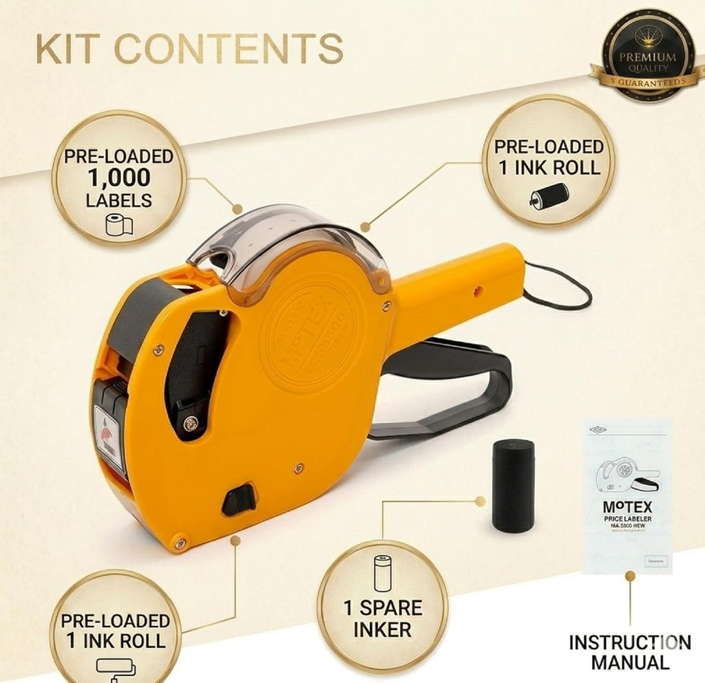 MX-5500NEW Price Tag Gun, 1 Line 8 Digits – Pre-Loaded 1,000 White Labels & Ink, Extra Ink Refill – Easy Label Maker