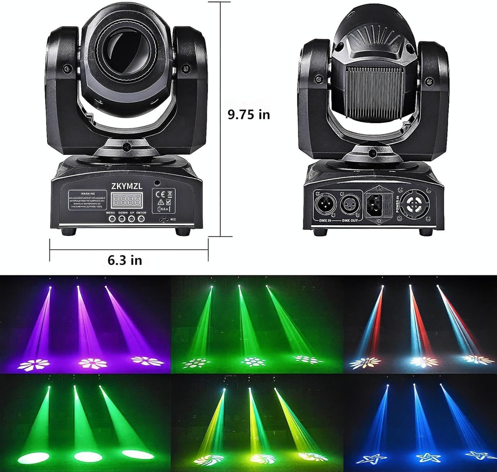 30W LED Moving Head DJ Lights DMX512 GOBO Spotlight with 8 Colors + Color-Split Effect 8 Rotating Patterns Compact