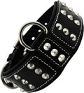 Genuine Leather Studded Dog Collar for Medium Dog, Cushion Padding, Black