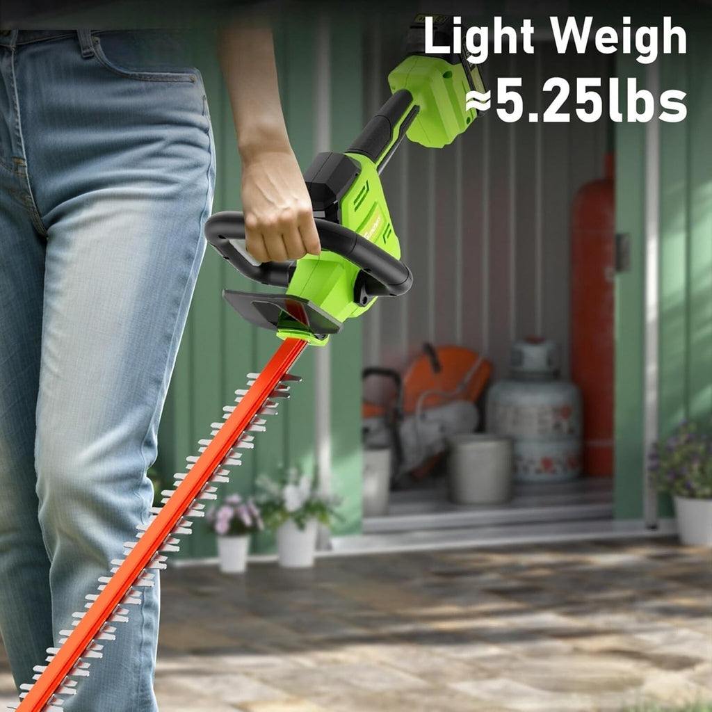 20V Max Hedge Trimmer Cordless, 22 Inch Tree Trimmer with 2 Batteries and Charger, Handheld Electric Trimmers, Grass