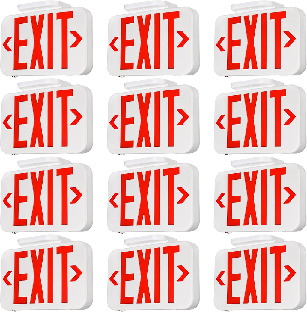 12-Pack Red Letter LED Exit Sign with Battery Backup, White