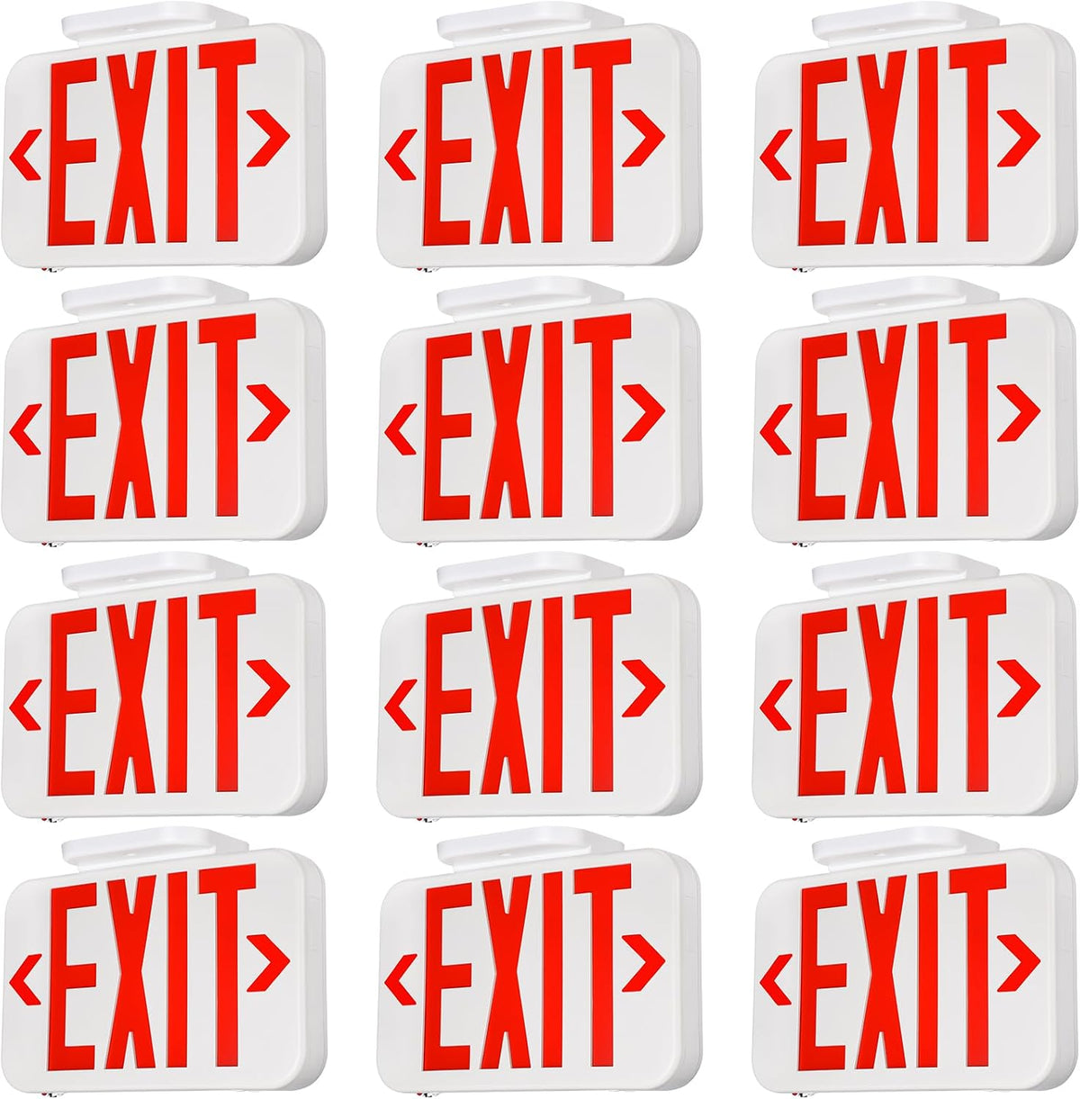 12-Pack Red Letter LED Exit Sign with Battery Backup, White
