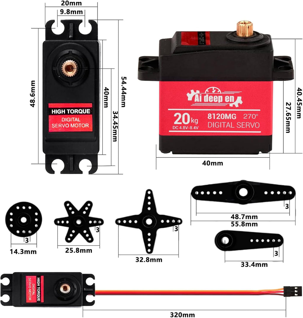 2-Pack 20KG High Torque RC Servo, 20KG Servo Motor 4.8-8.4V RC Servo Full Metal Gear Waterproof Compatible with 1/8