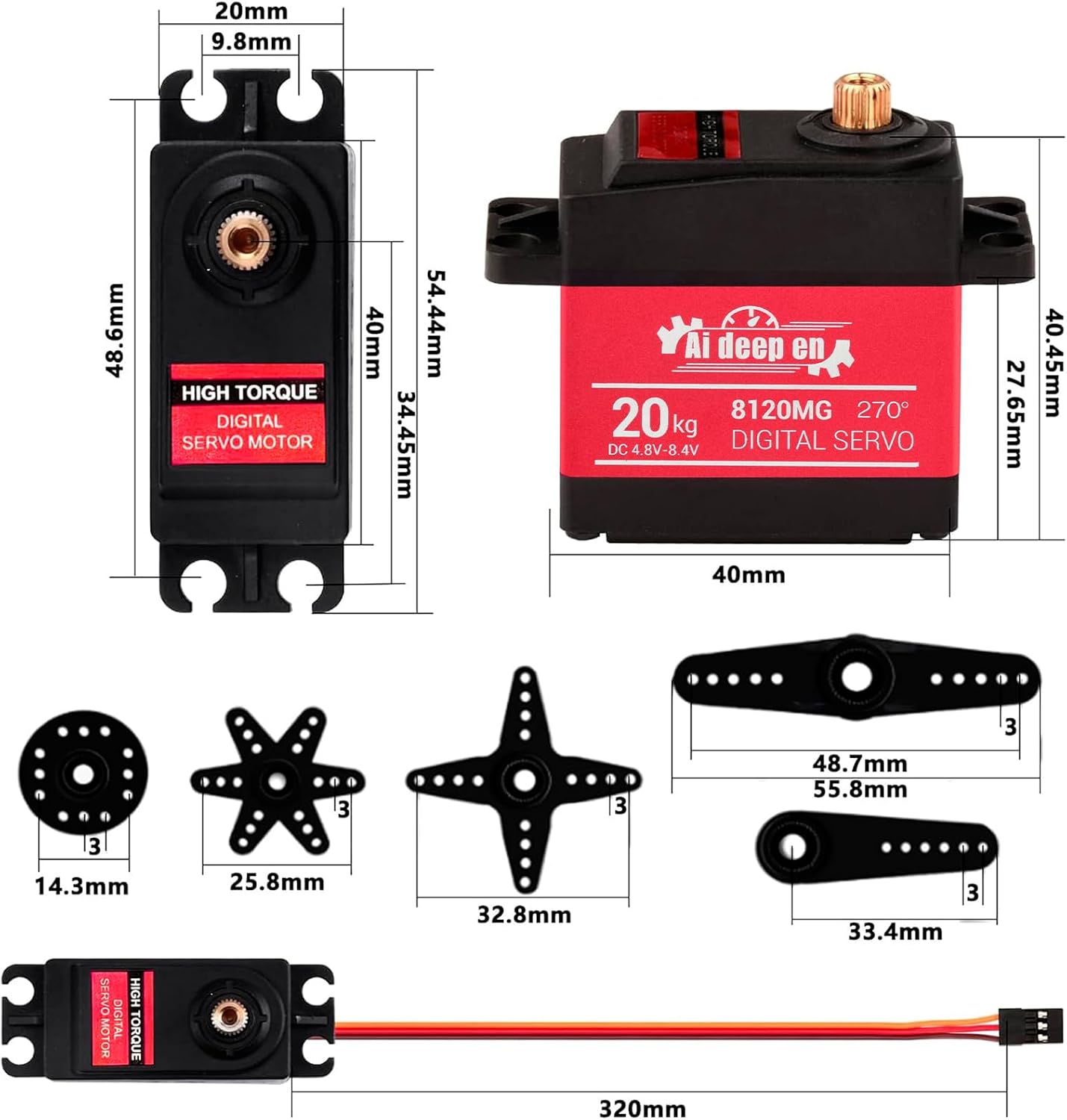 2-Pack 20KG High Torque RC Servo, 20KG Servo Motor 4.8-8.4V RC Servo Full Metal Gear Waterproof Compatible with 1/8