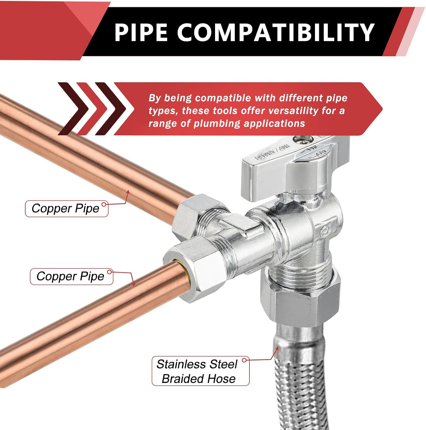 2PC EFIELD Dual Compression Outlet Angle Stop Valve,1/2"NOM (5/8"OD) Inlet | Quarter Turn, 1/2" NOM (5/8" OD) x (3/8