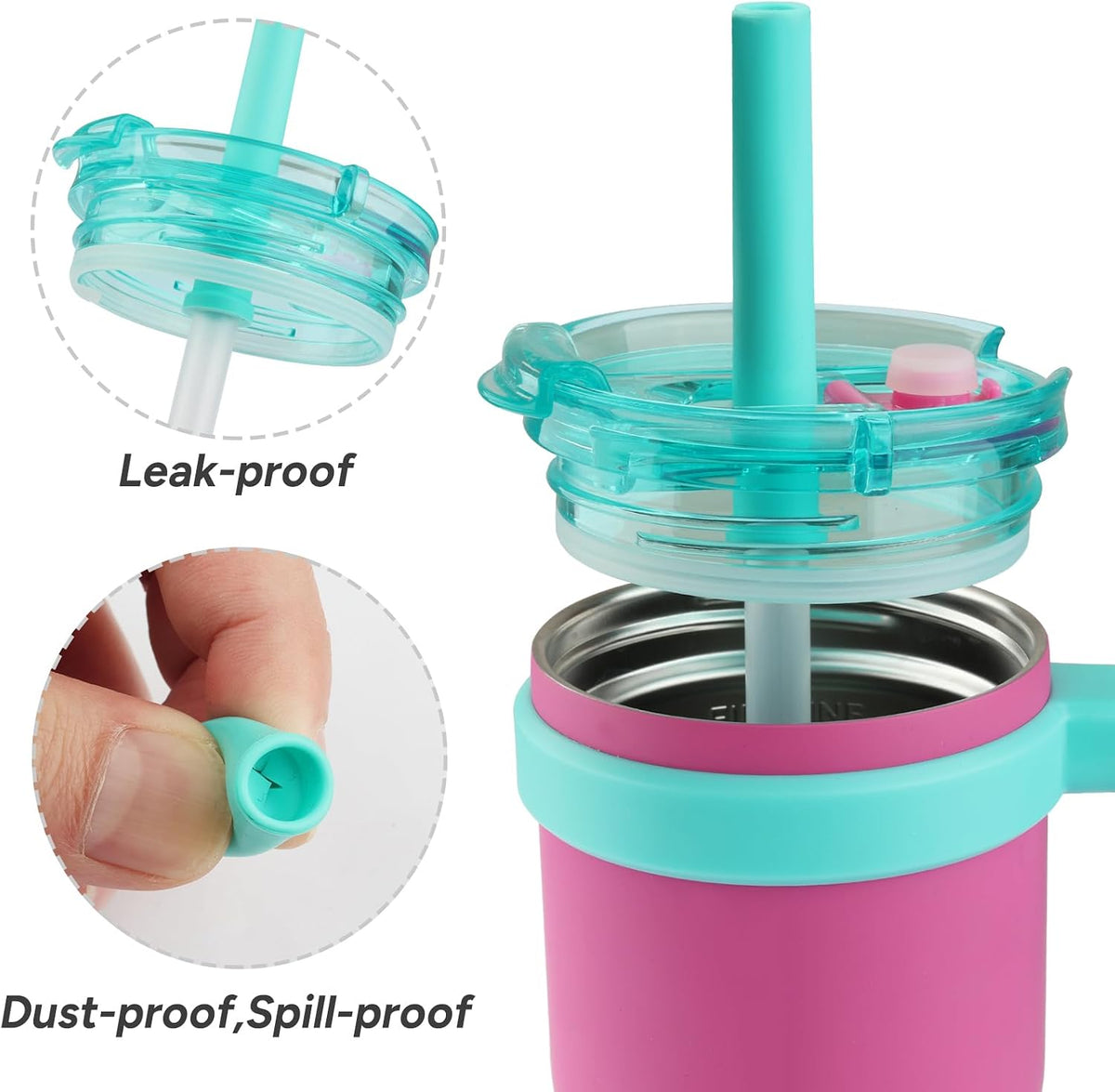 Replacement Straws Set Compatible With Reduce Kids Coldee 2.0 Tumbler 14 Oz,Spill-Proof Replacement Silicone Top Lid