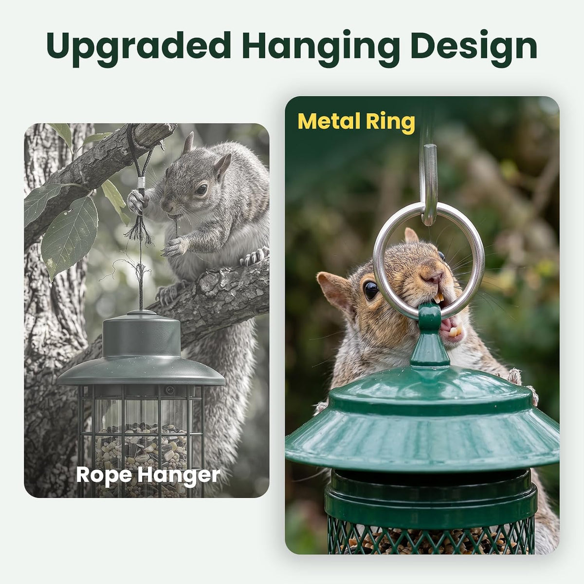 Squirrel Proof Bird Feeders for Outdoors - 4 Port Hanging Metal Bird Feeder with Gravity Spring, Upgraded Metal