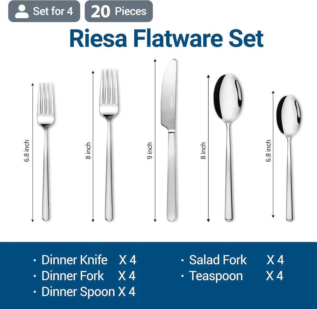 20-Piece Durable 18/10 Silverware Set, Stainless Steel Flatware (Riesa)
