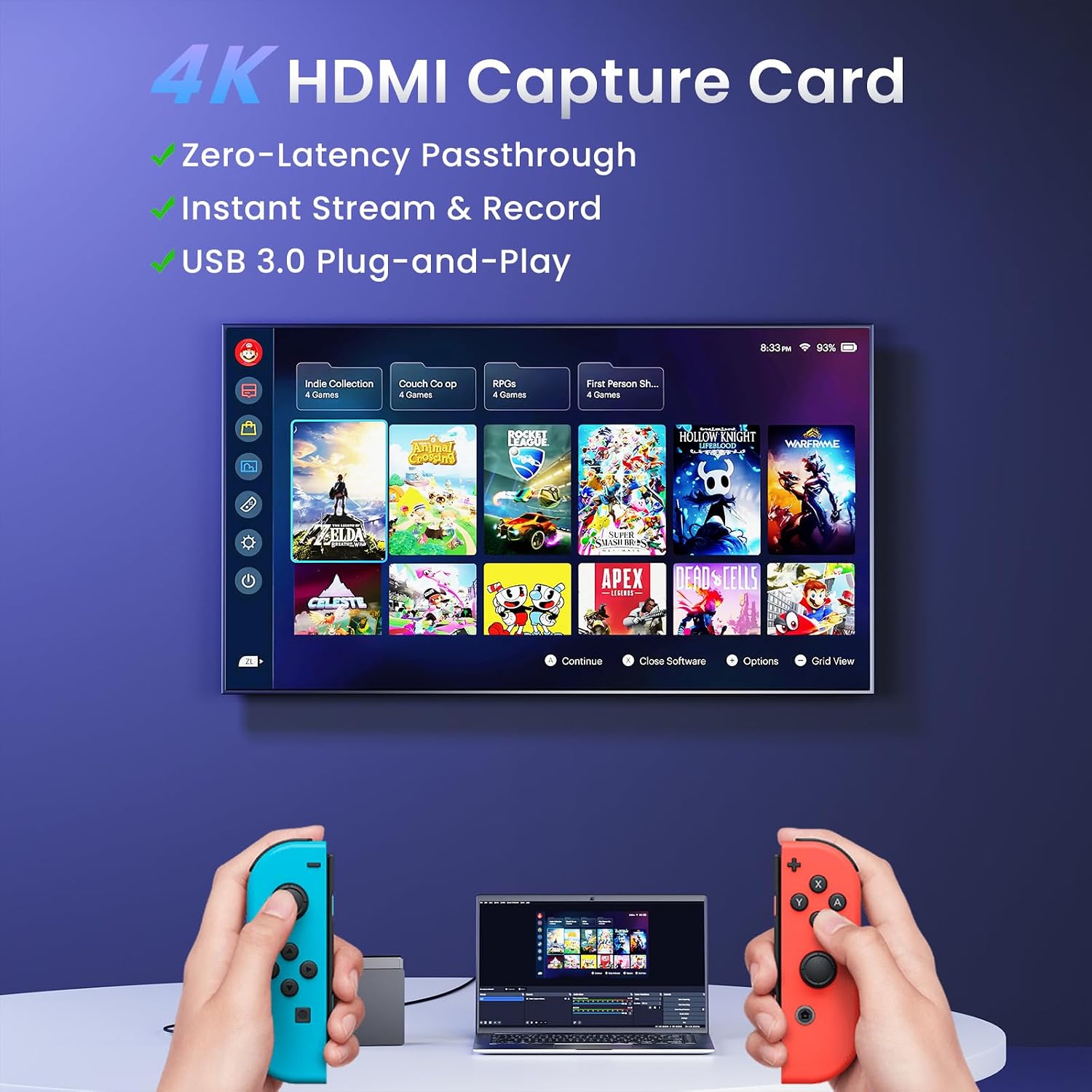 USB 3.0 HDMI Capture Card, 2K30 FPS Capture with 4K Pass-Through | 2K30FPS/1080P60 capture & streaming with ultra-low