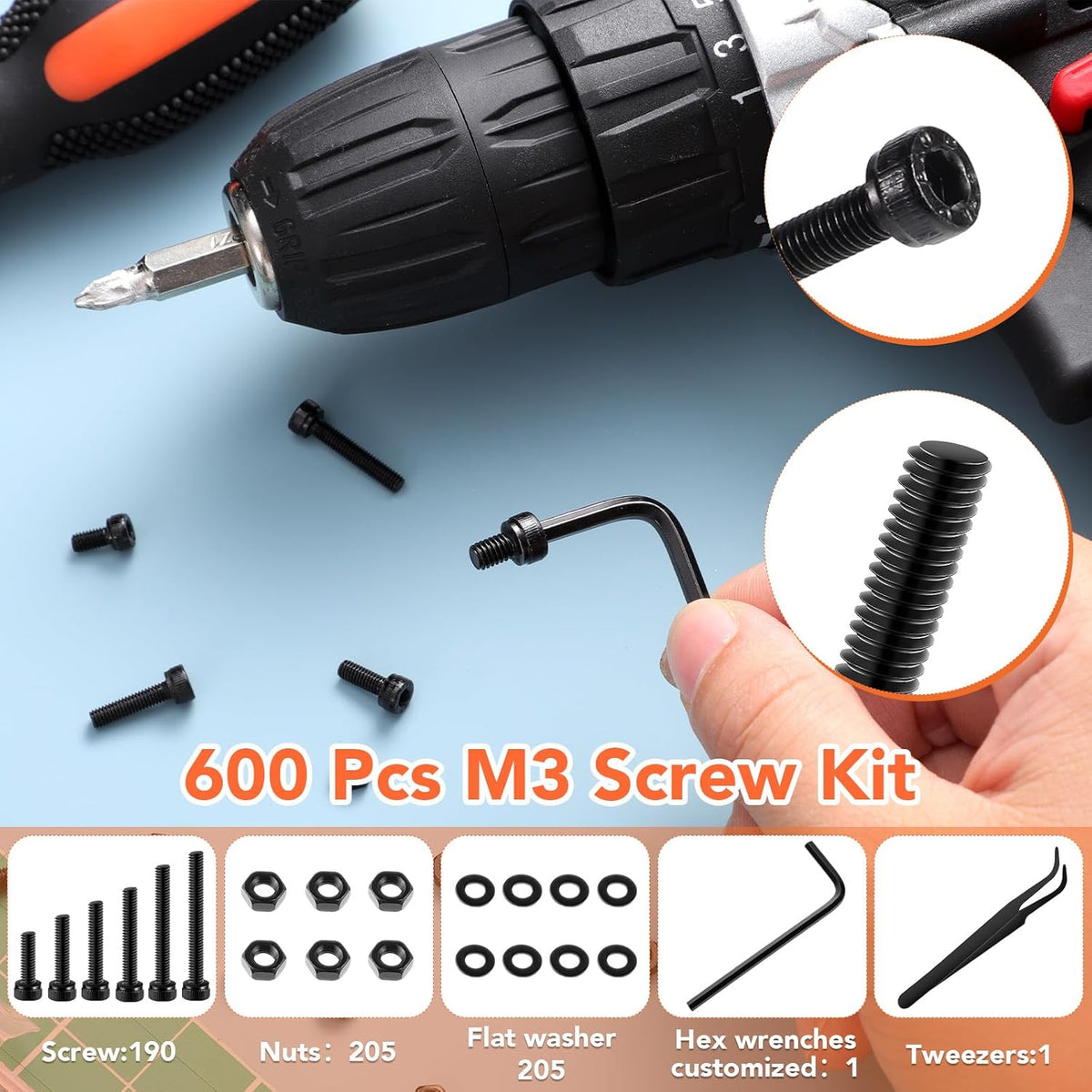 Hapric 600 Pcs M3 Screws Assortment Kit, M3x 6-30MM Bolts Kits