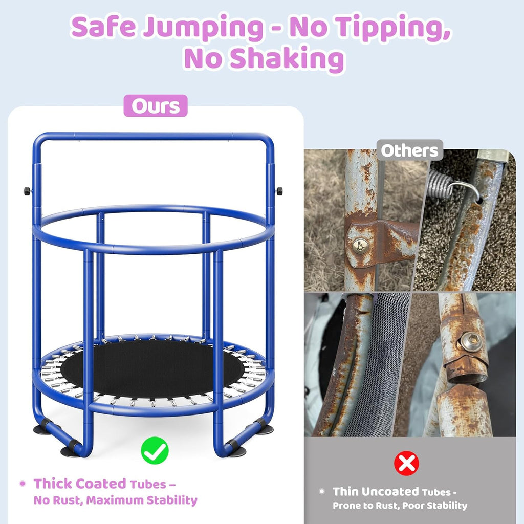55" Trampoline for Kids with Enclosure, 6-in-1 Toddler Trampoline Indoor Outdoor, Upgrade Full Anti-Rust Tube with
