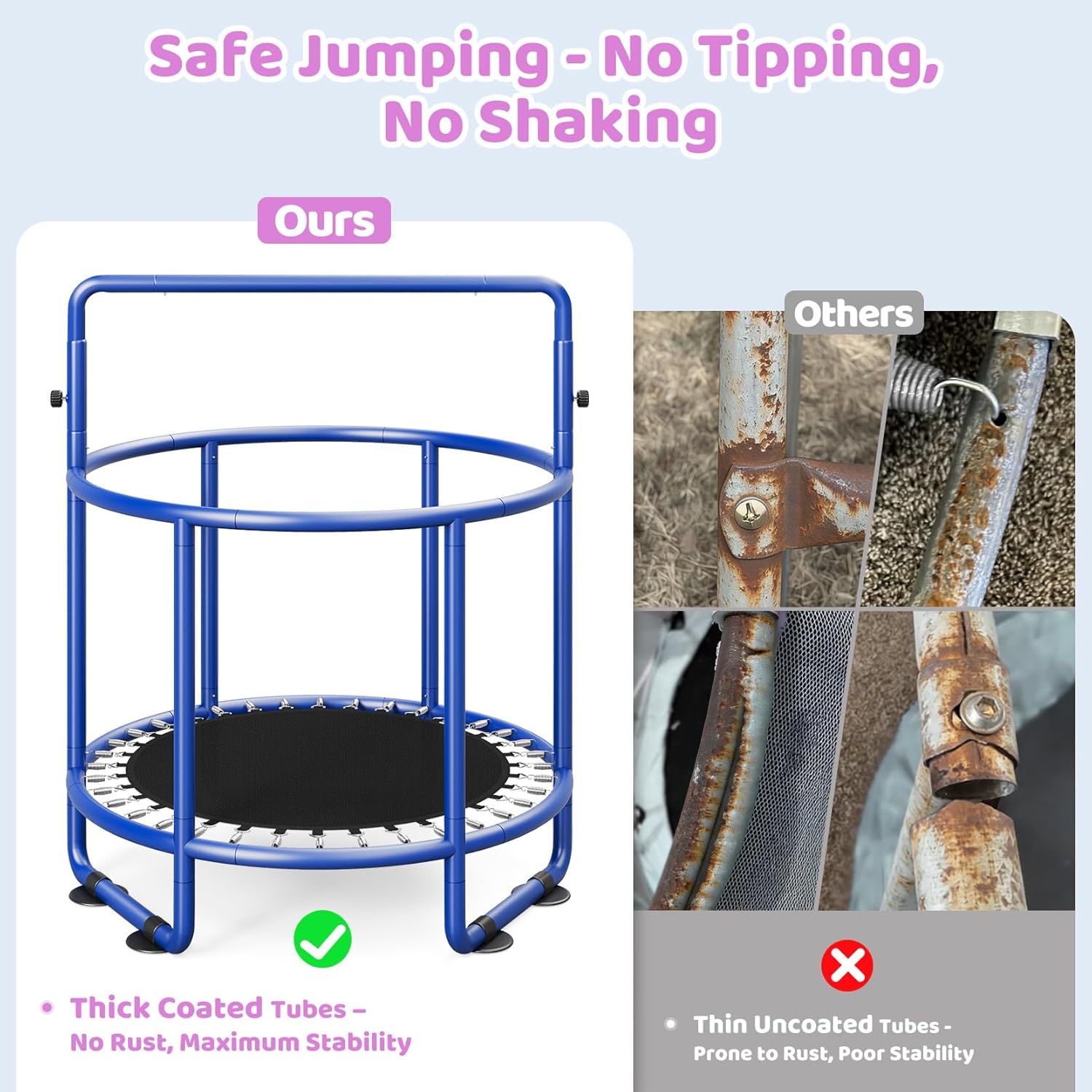 55" Trampoline for Kids with Enclosure, 6-in-1 Toddler Trampoline Indoor Outdoor, Upgrade Full Anti-Rust Tube with