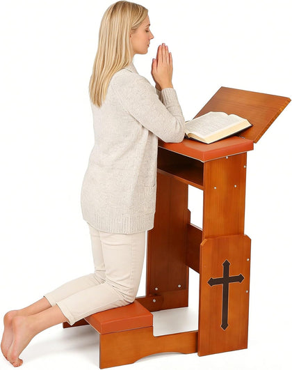 Prayer Kneeler Bench with Book Rest, Adjustable Height