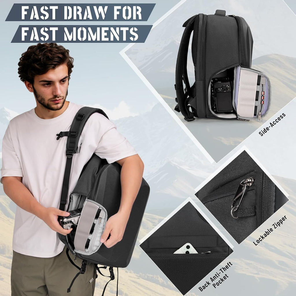 Camera Backpack Hard Shell for DSLR/SLR Waterproof Camera Bag with Laptop Compartment 15.6 Inch Professional Camera