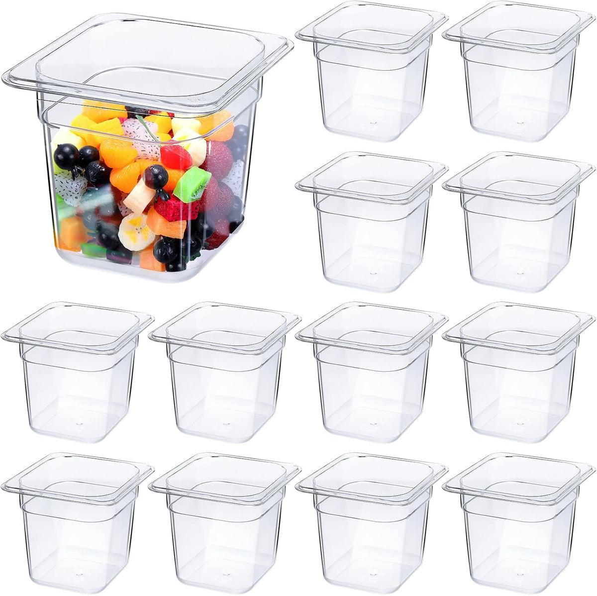 12 Pcs 1/6 Size Clear Plastic Food Pans Stackable,6'' Deep