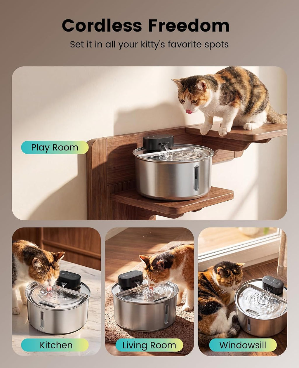 108oz/3.2L Wireless Stainless Steel Cat Water Fountain