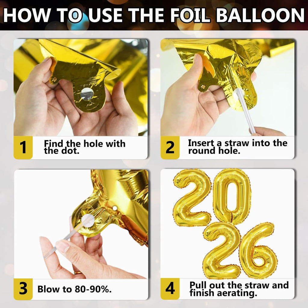 2026 New Years Decorations Set, New Years Eve Party Supplies 2026, "HAPPY NEW YEAR" Banner, "2025" Foil Balloon