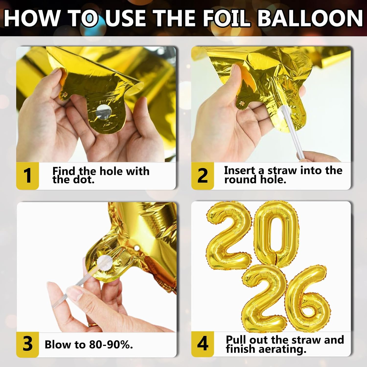 2026 New Years Decorations Set, New Years Eve Party Supplies 2026, "HAPPY NEW YEAR" Banner, "2025" Foil Balloon